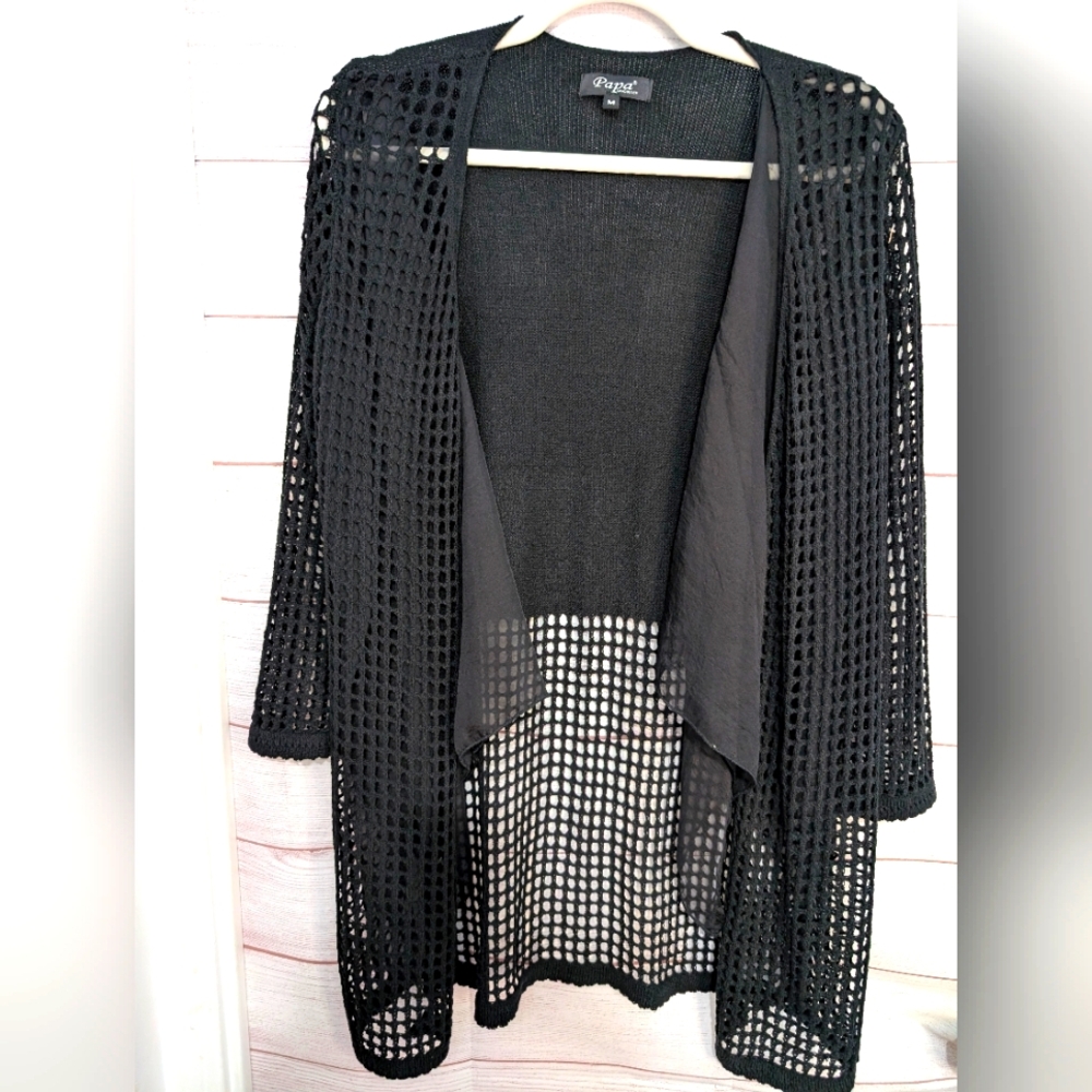 Nwot Papa Vancouver Gorgeous Mixed Media Knit Open Front Cardigan Size Medium